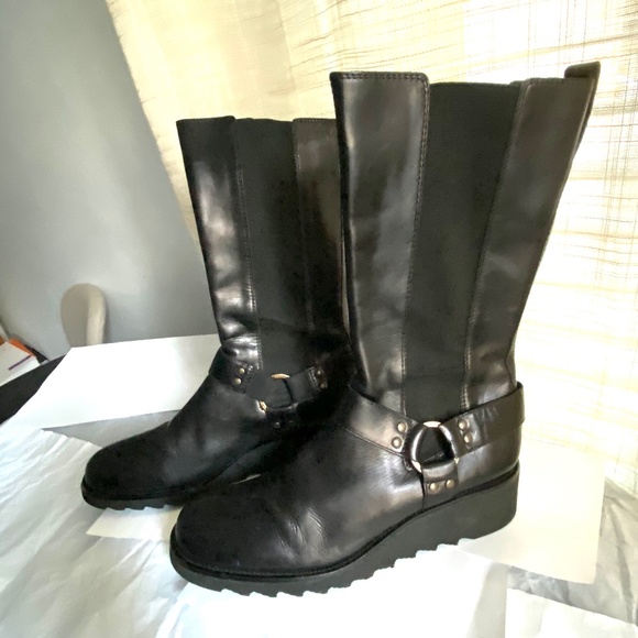 DONALD PLINER Womens Black Comfort Lug Sole Soffie Round Toe Block Heel Zip-Up Leather Boots Shoes M main image 1